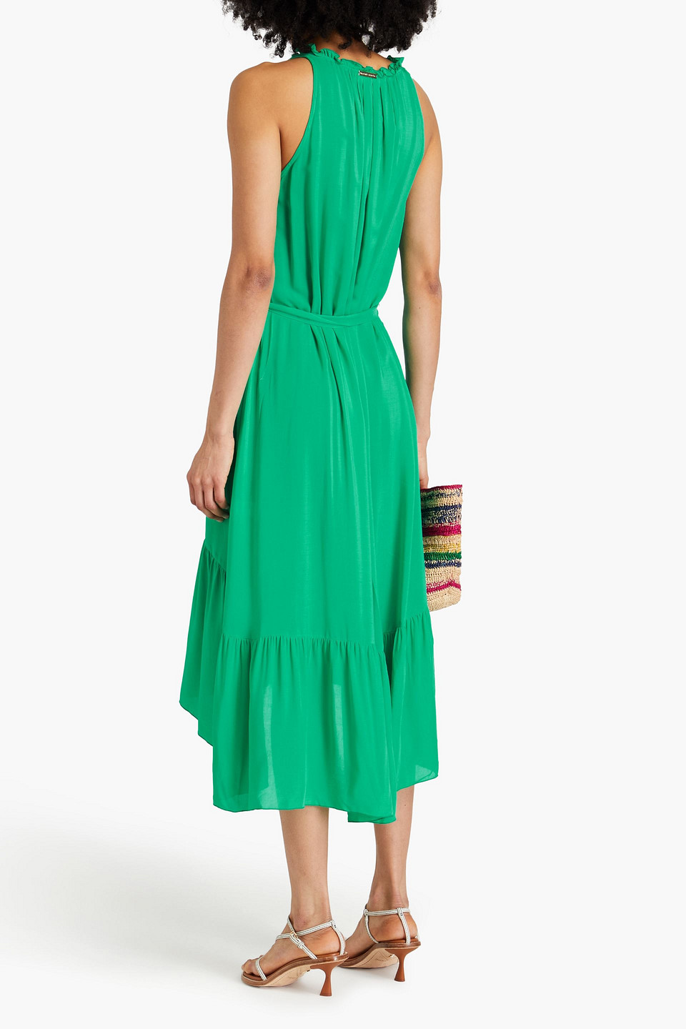 Shop Heidi Klein Belted Gathered Woven Midi Dress In Green