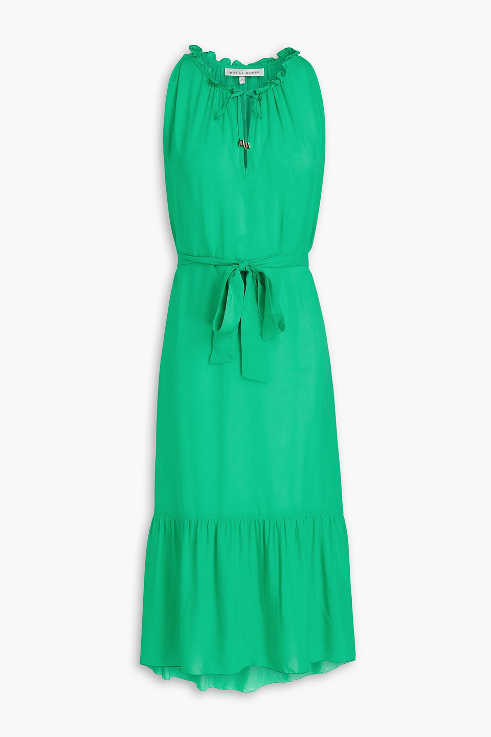 Heidi Klein Belted Gathered Woven Midi Dress In Green