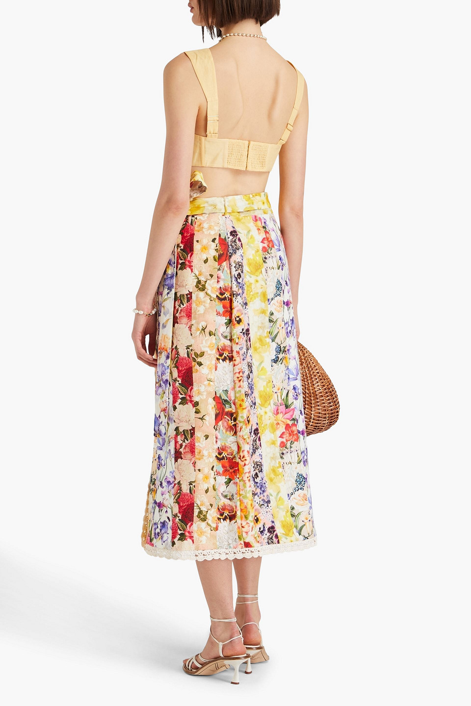 Shop Zimmermann Floral-print Linen Midi Skirt In Yellow