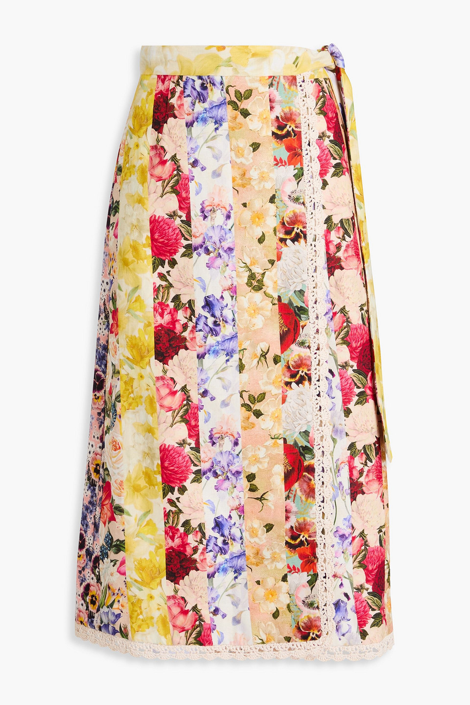 Zimmermann Floral-print Linen Midi Skirt In Yellow