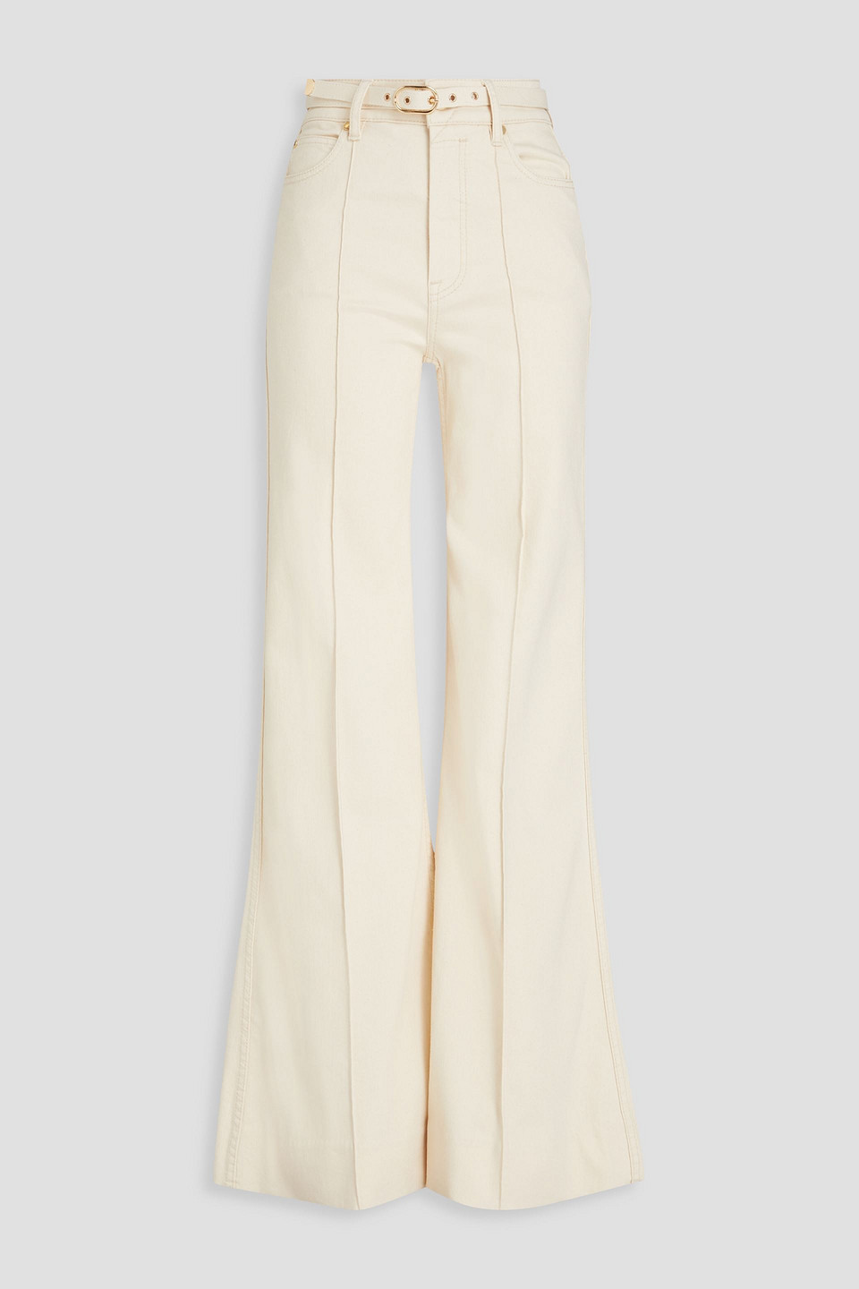 Zimmermann Belted High-rise Flared Jeans In Ecru