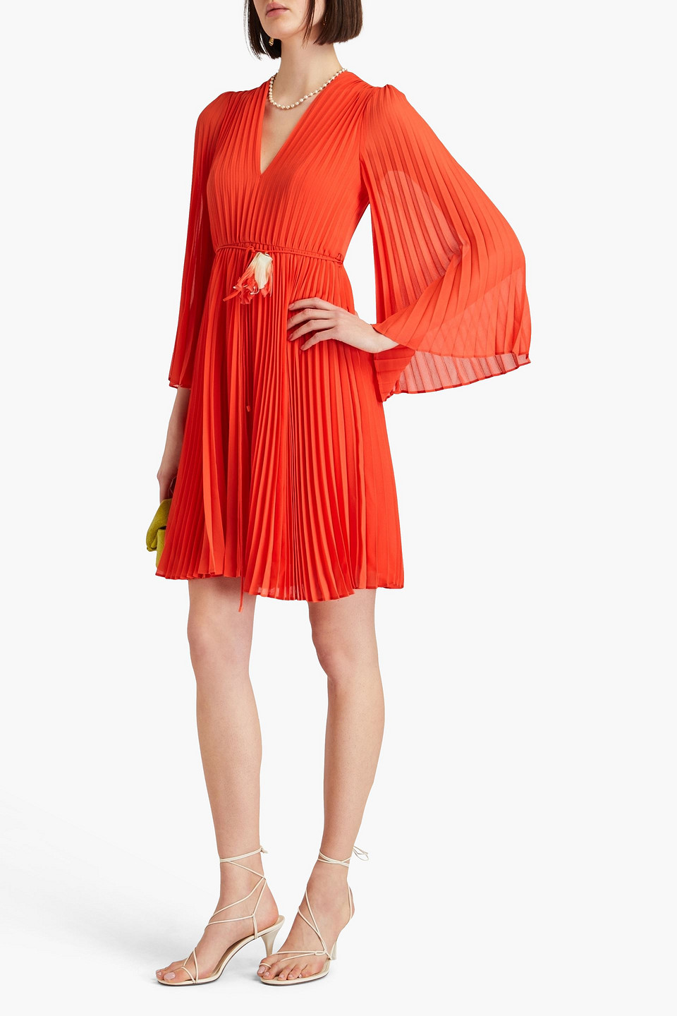 Shop Zimmermann Pleated Chiffon Mini Dress In Red