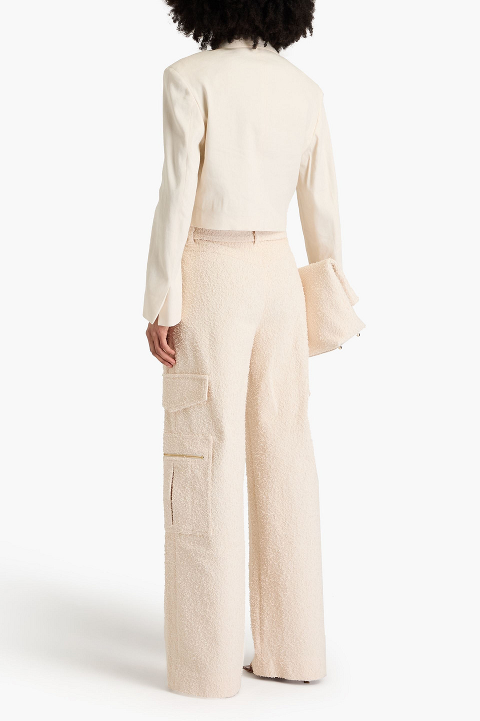 Shop Zimmermann Belted Cotton-blend Terry Cargo Pants In Cream