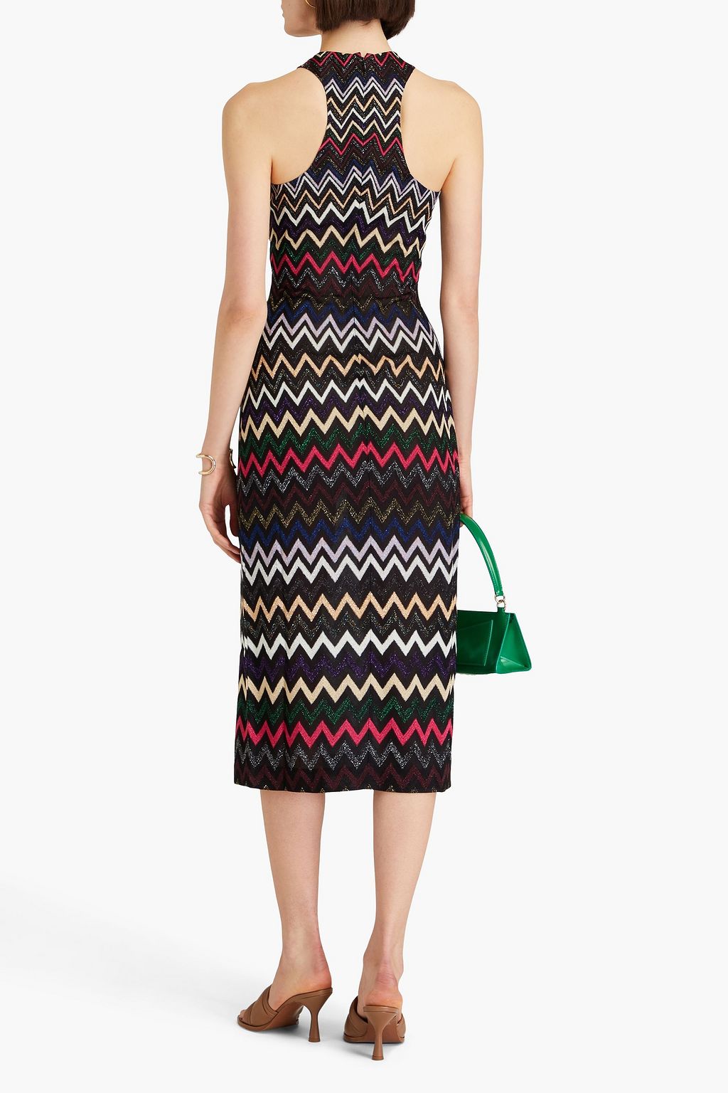 MISSONI فستان متوسط الطول من نسيج بحبكة كروشيه بلون معدني