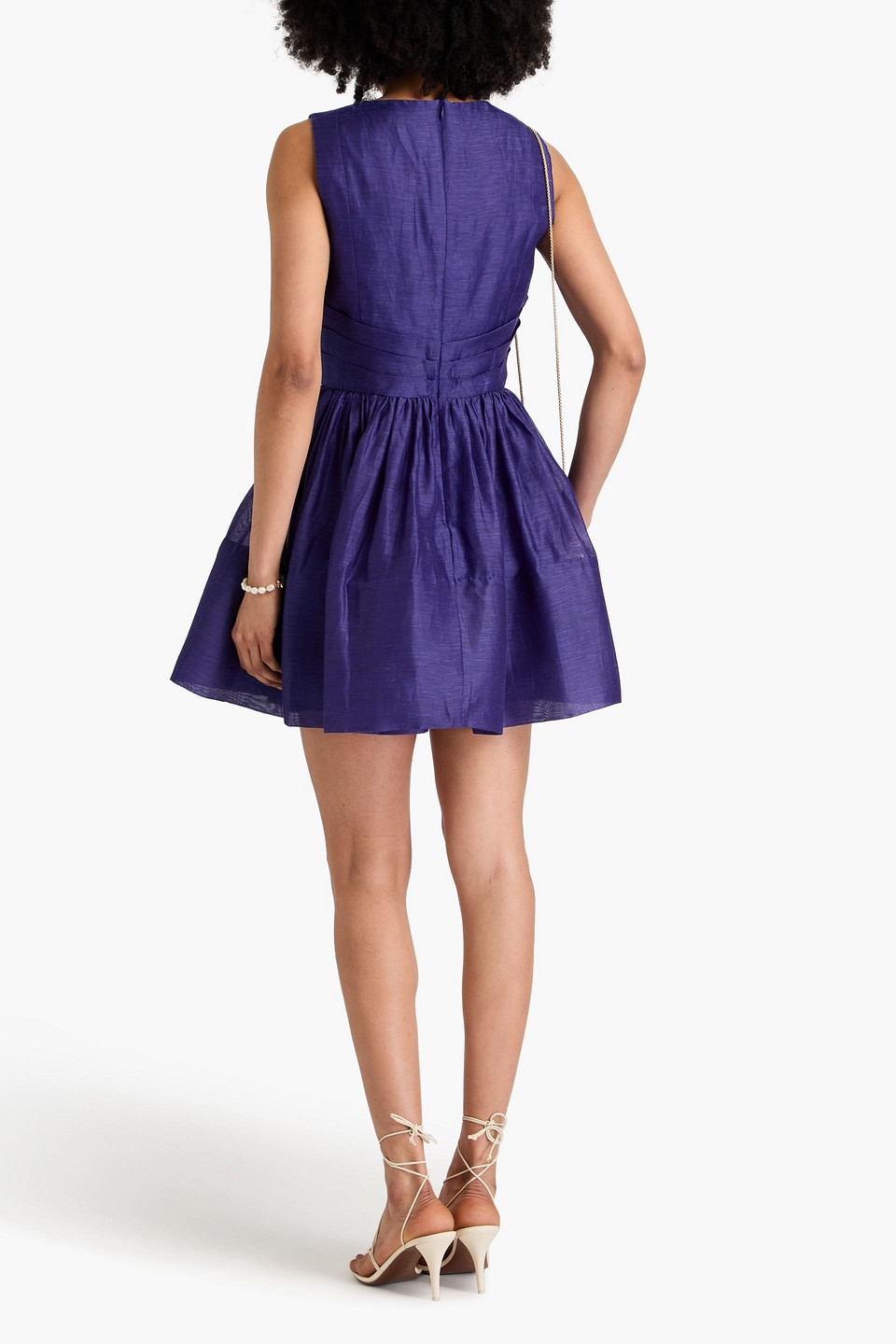 Zimmermann Tama Plunge Neck Linen & Silk Dress In Indigo