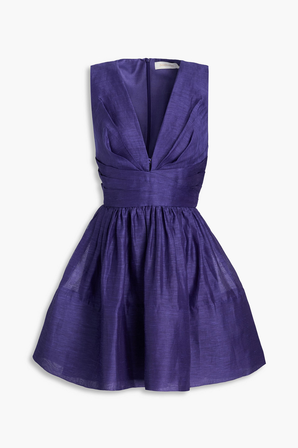 Zimmermann Tama Plunge Neck Linen & Silk Dress In Indigo