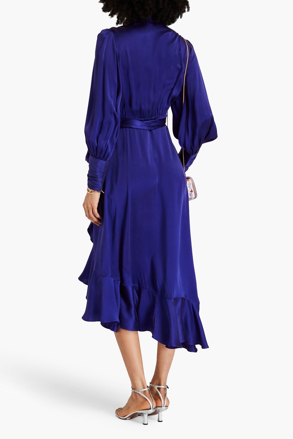 ZIMMERMANN Asymmetric ruffled silk-satin midi wrap dress