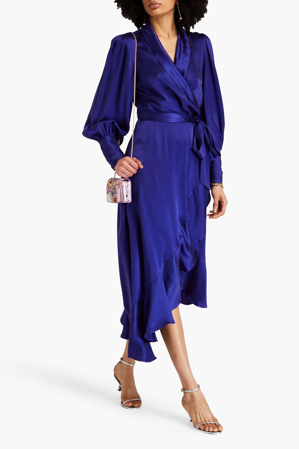 ZIMMERMANN Asymmetric ruffled silk-satin midi wrap dress