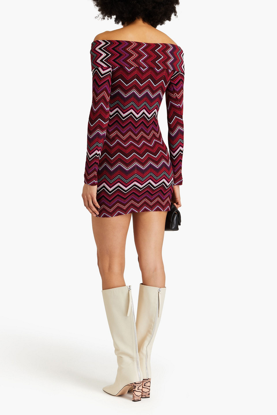 Shop Missoni Off-the-shoulder Twisted Jacquard-knit Mini Dress In Tomatenrot