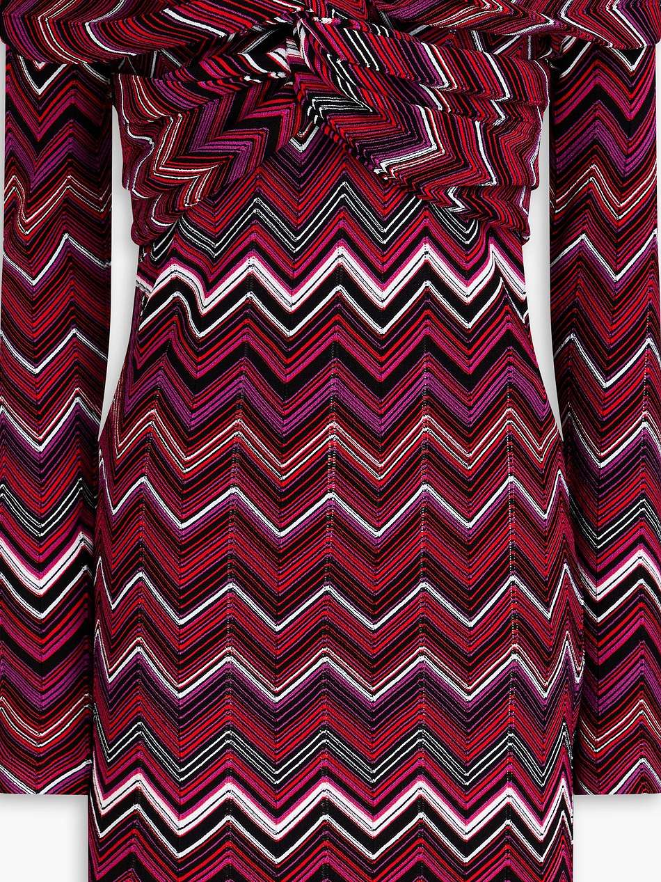 off-the-shoulder twisted jacquard-knit mini dress
