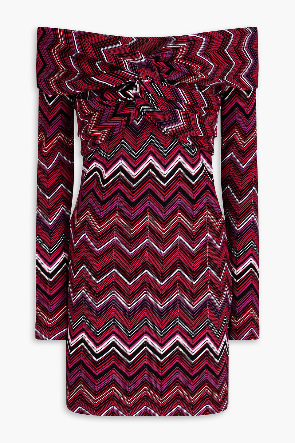 Off-the-shoulder twisted jacquard-knit mini dress