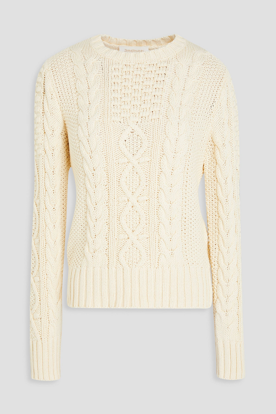 Zimmermann Cable-knit Cotton-blend Sweater In Ecru