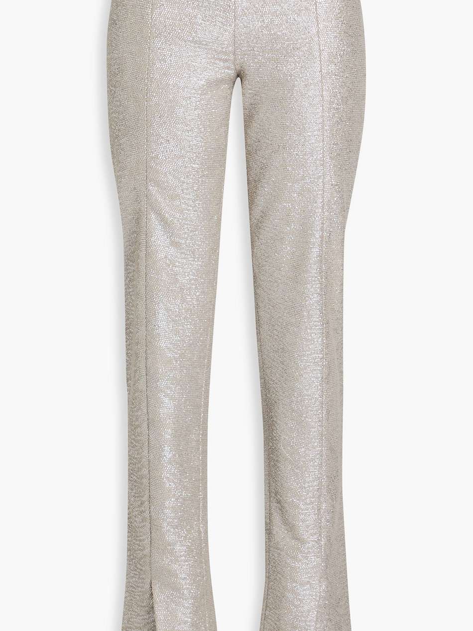 metallic cotton-bouclé straight-leg pants