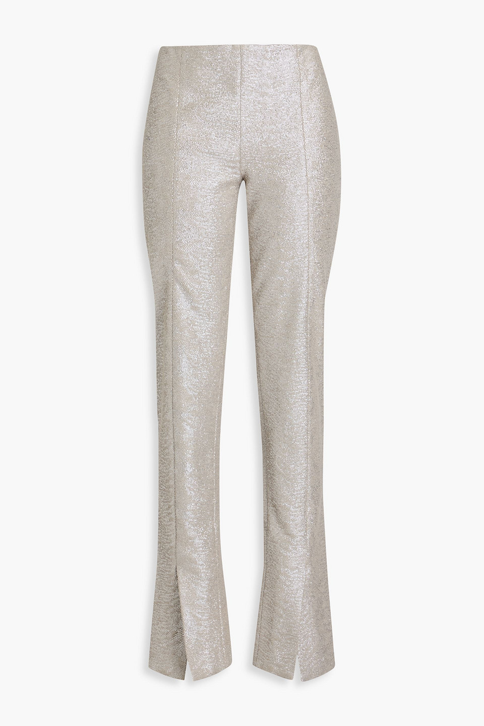 Zimmermann Metallic Cotton-bouclé Straight-leg Pants In Silver