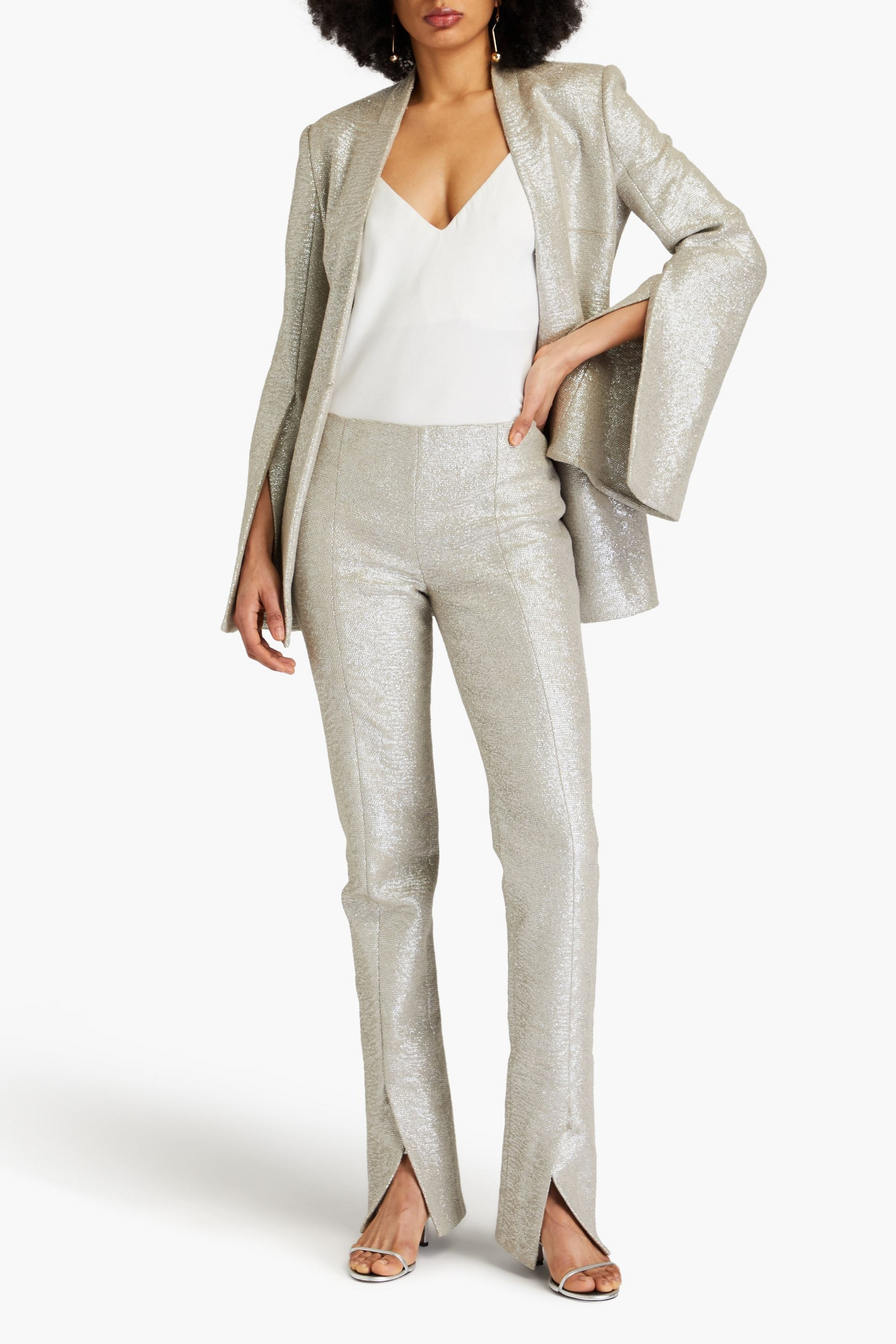 Zimmermann Metallic cotton-bouclé straight-leg pants