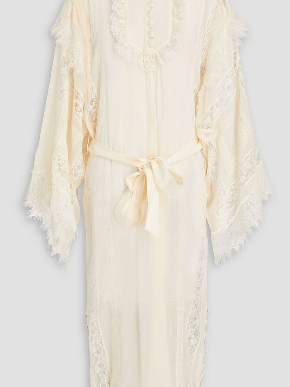 ruffled lace-trimmed georgette midi dress