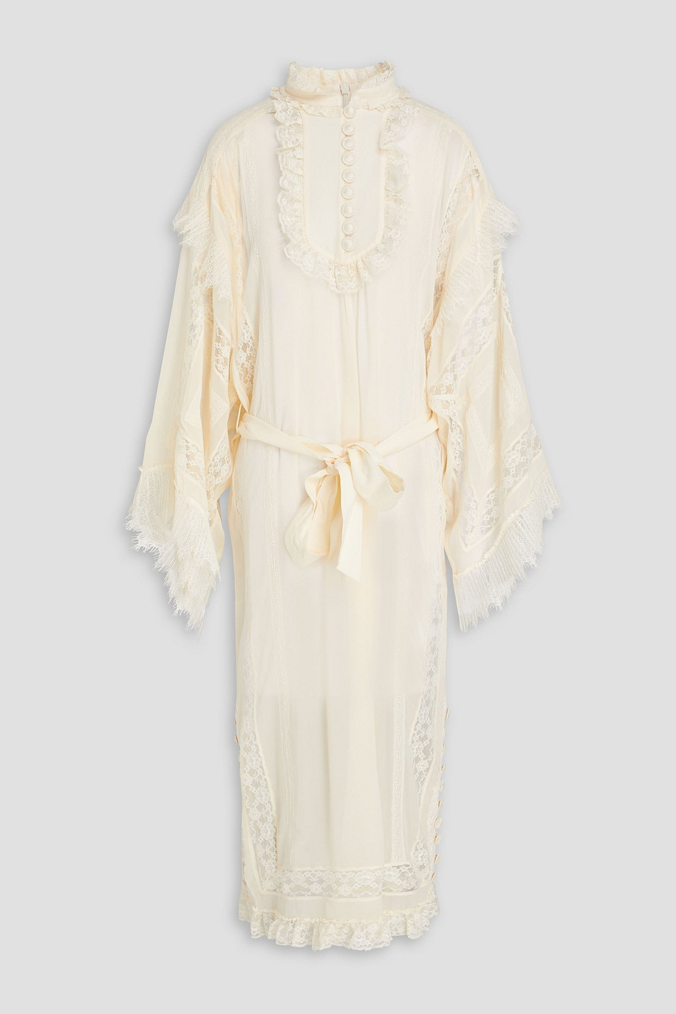 Zimmermann Ruffled Lace-trimmed Georgette Midi Dress In Cream