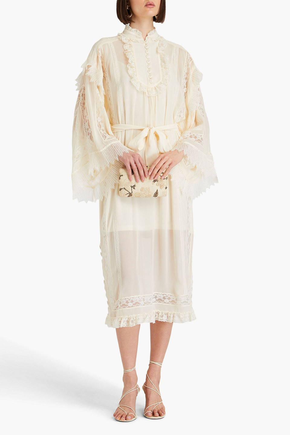 Zimmermann Ruffled Lace-trimmed Georgette Midi Dress In Cream