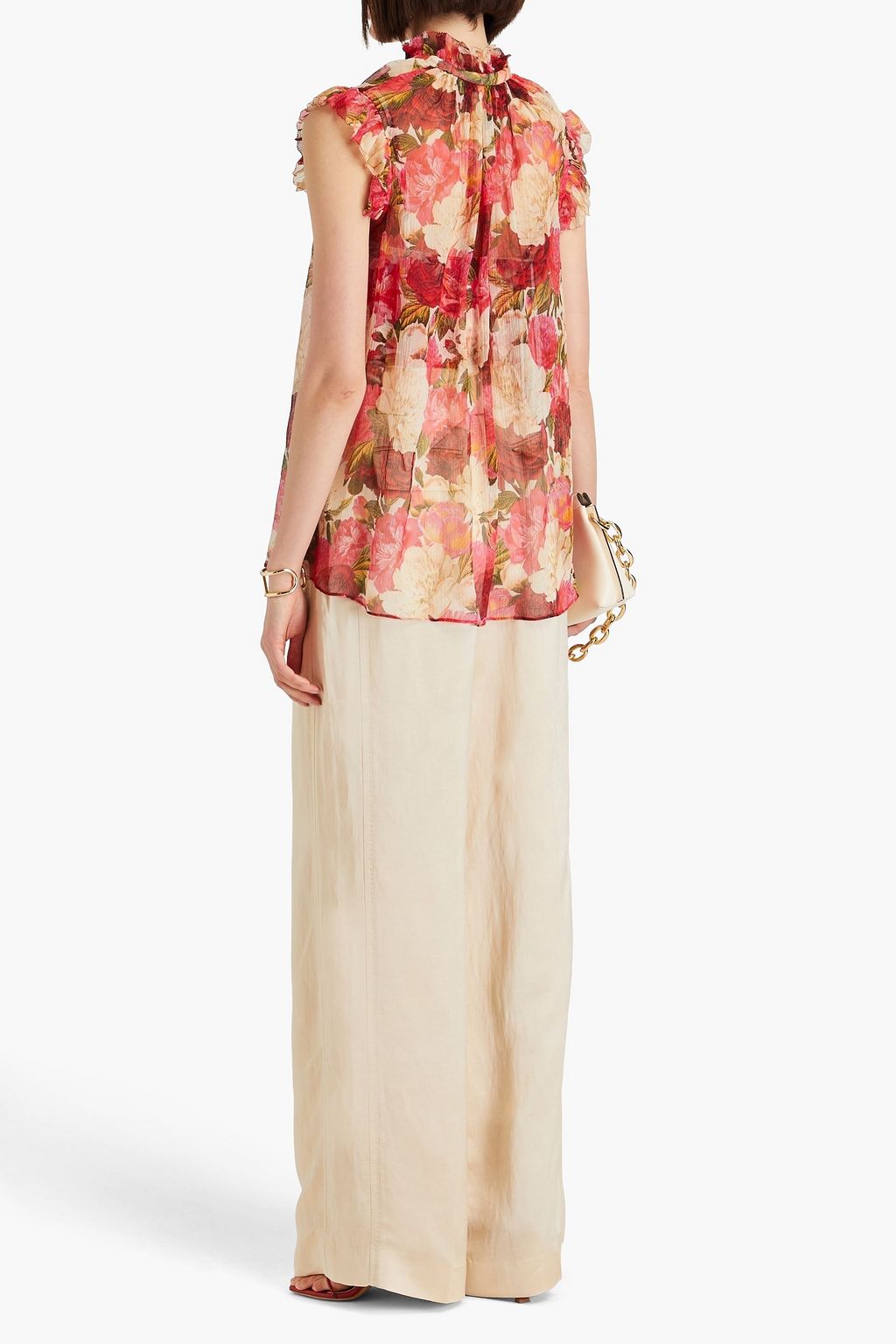 ZIMMERMANN Embellished floral-print silk-crepon top