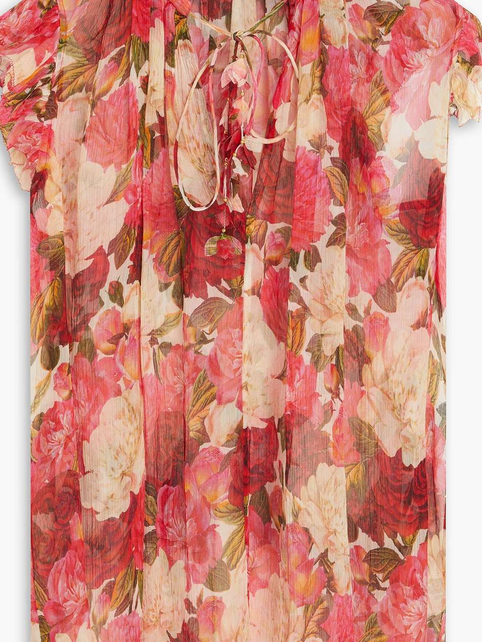 embellished floral-print silk-crepon top