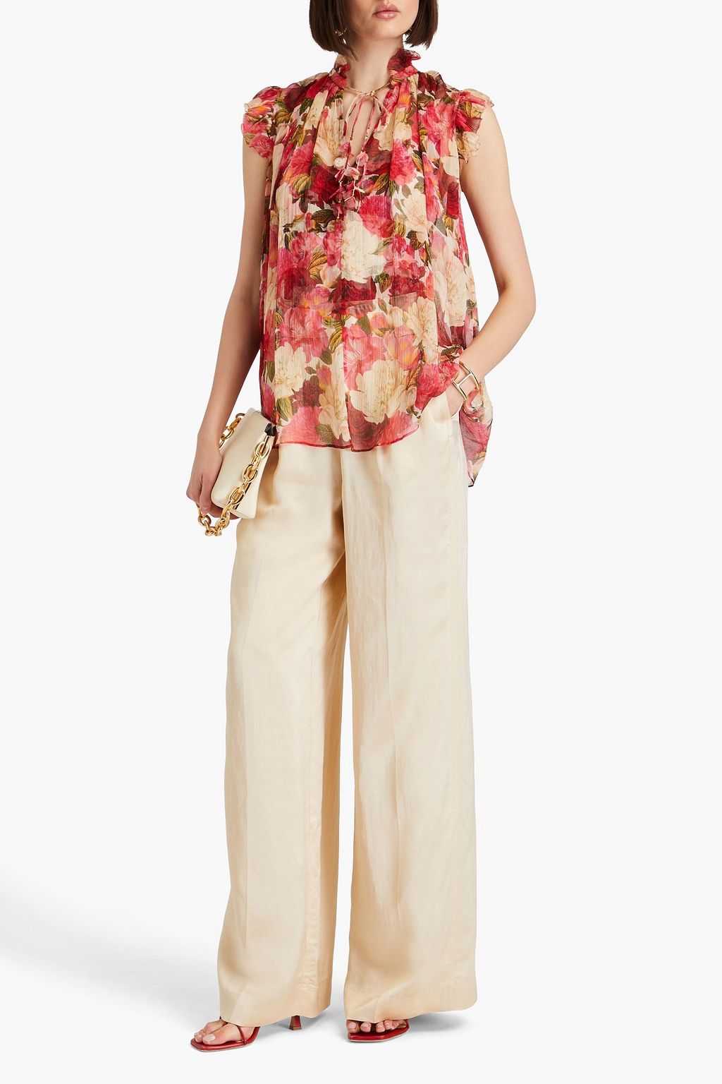 ZIMMERMANN Embellished floral-print silk-crepon top