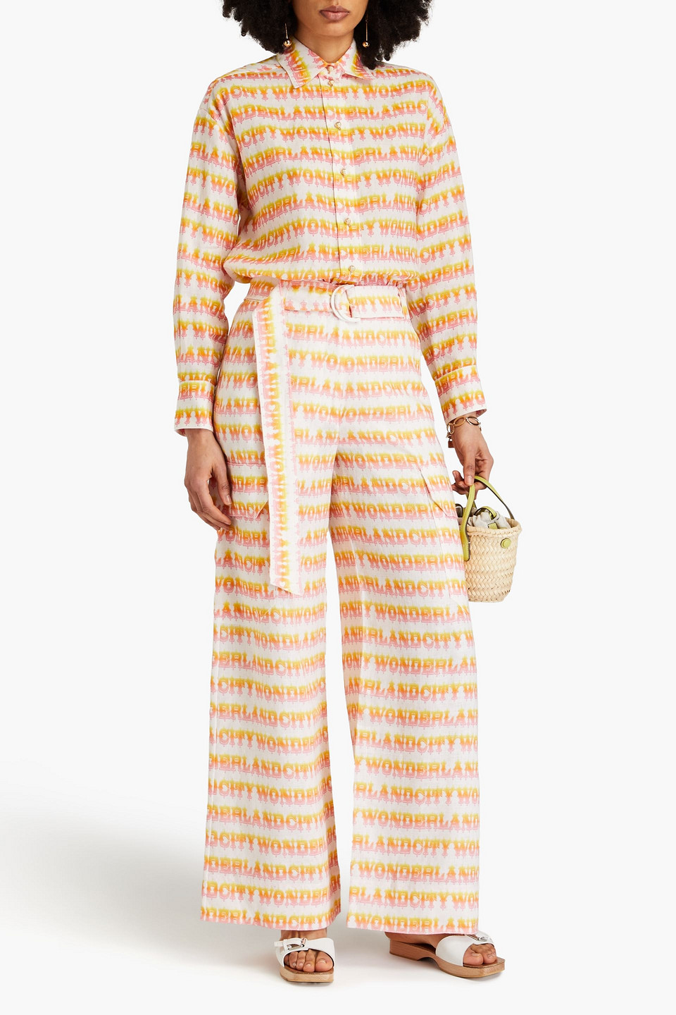 Zimmermann Printed Linen Wide-leg Pants In Orange