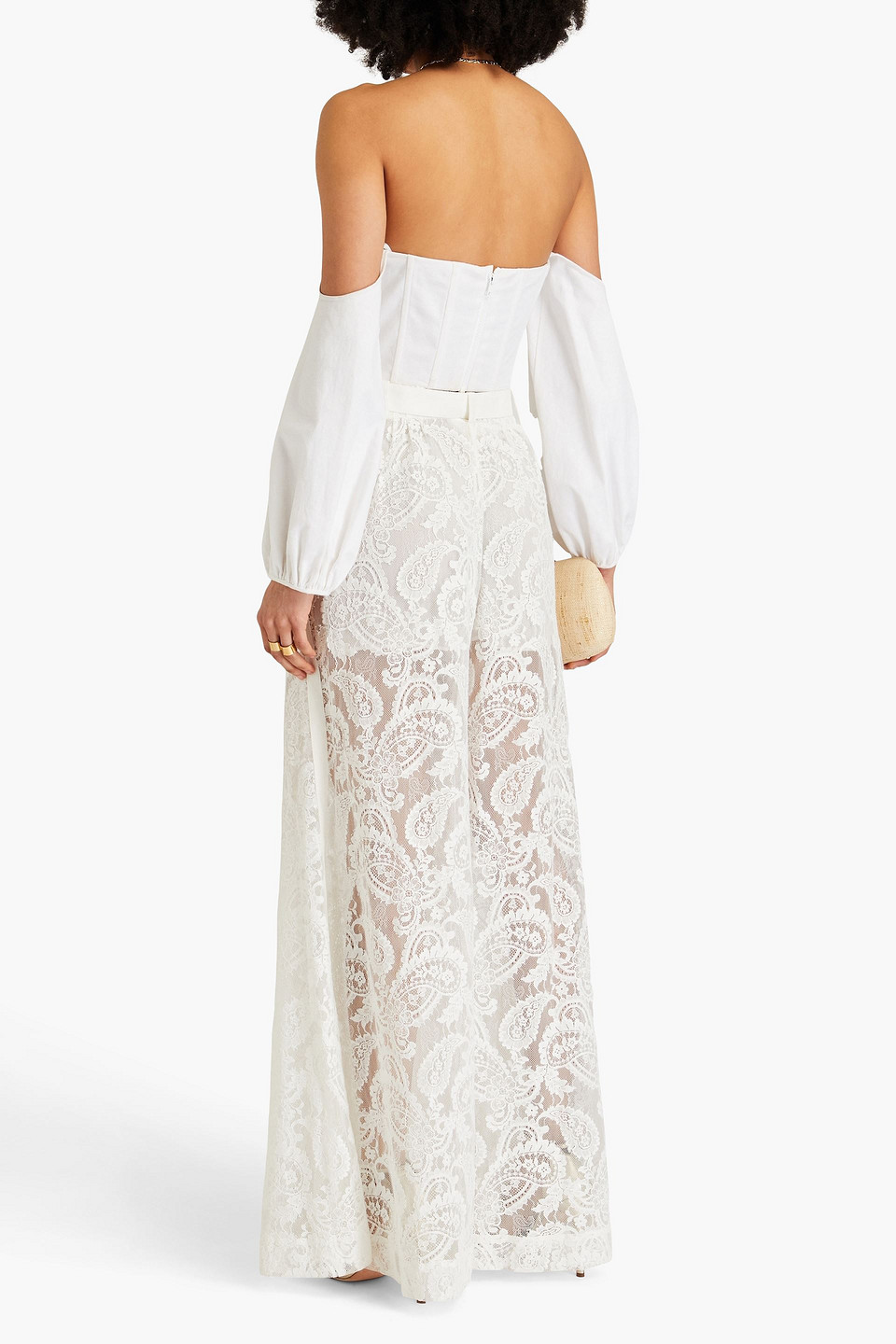 Shop Zimmermann Cotton-blend Lace Wide-leg Pants In Ivory