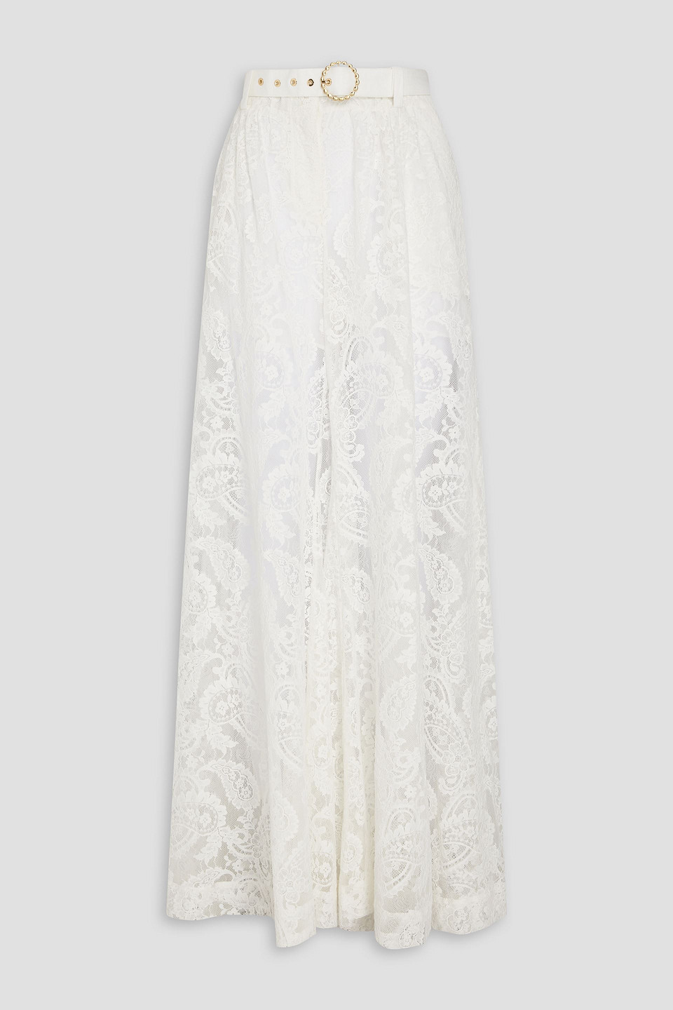 Cotton-blend lace wide-leg pants