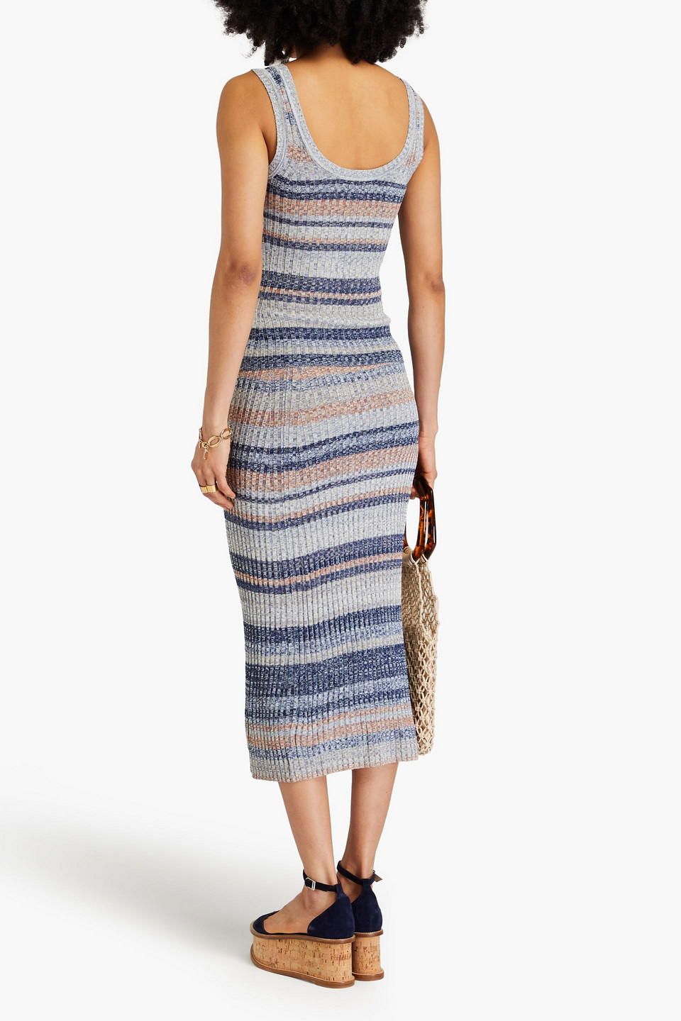 Shop Zimmermann Striped Ribbed-knit Tank In Blue