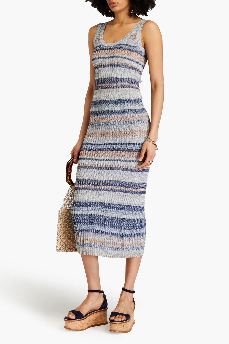 Shop Zimmermann Striped Ribbed-knit Tank In Blue