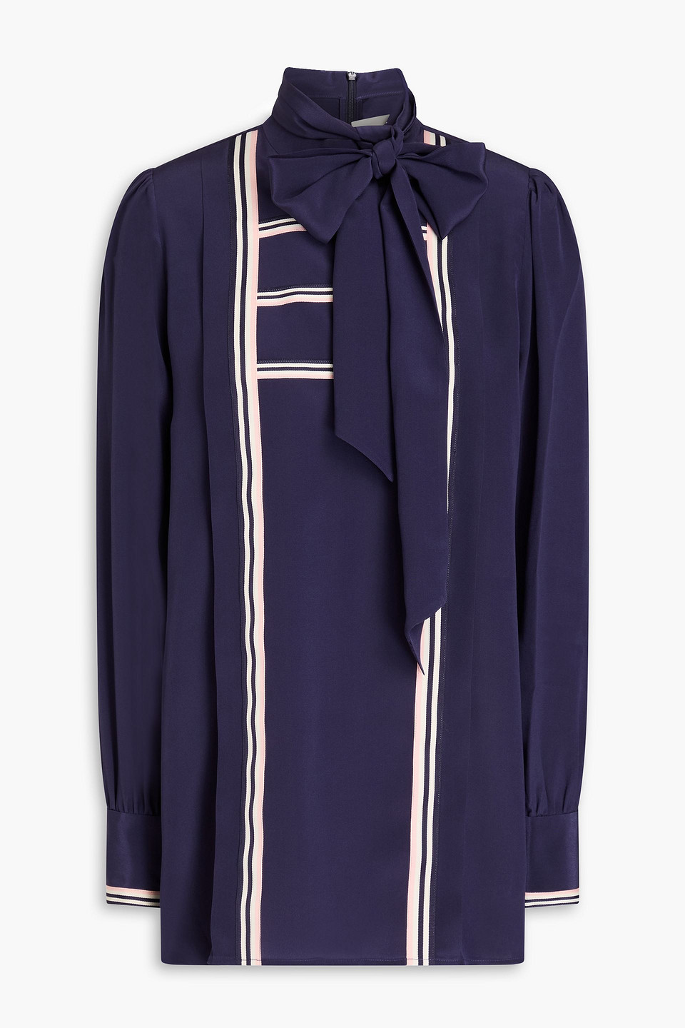 Zimmermann Pussy-bow Silk-satin Blouse In Navy