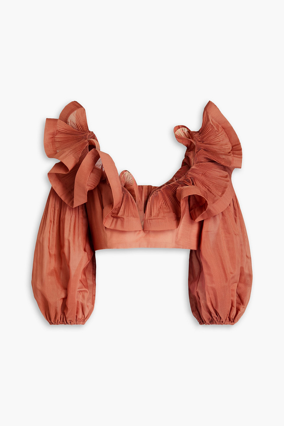 Zimmermann Cropped Ruffled Organza Top In Antique Rose