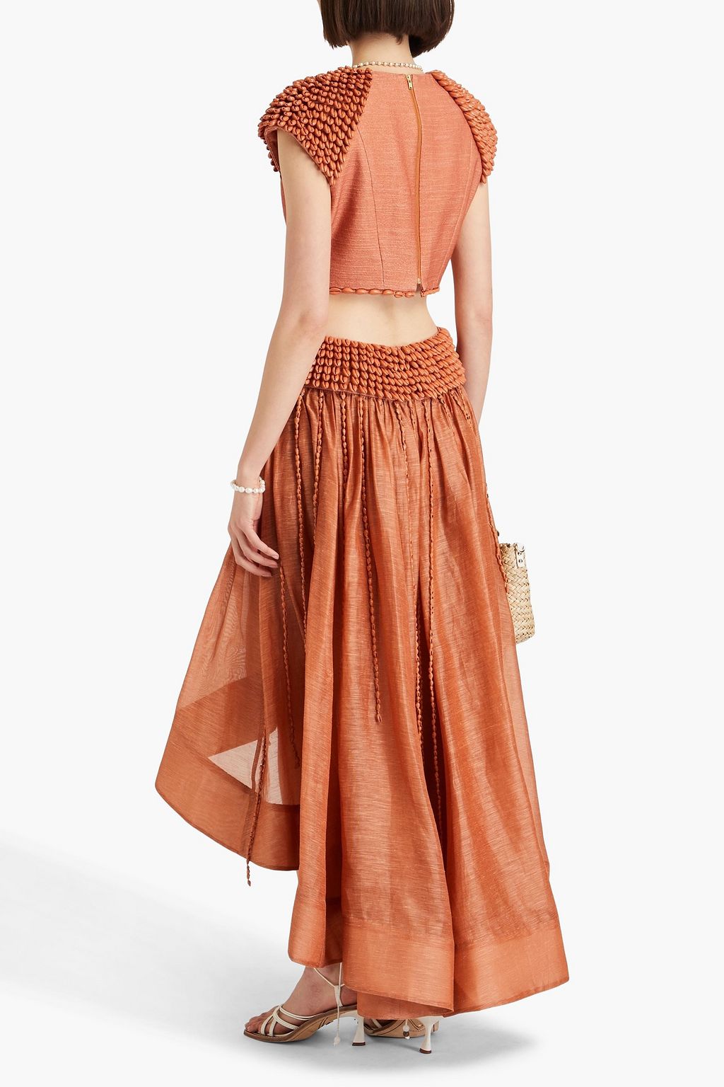 ZIMMERMANN Cropped shell-embellished cotton and linen-blend top