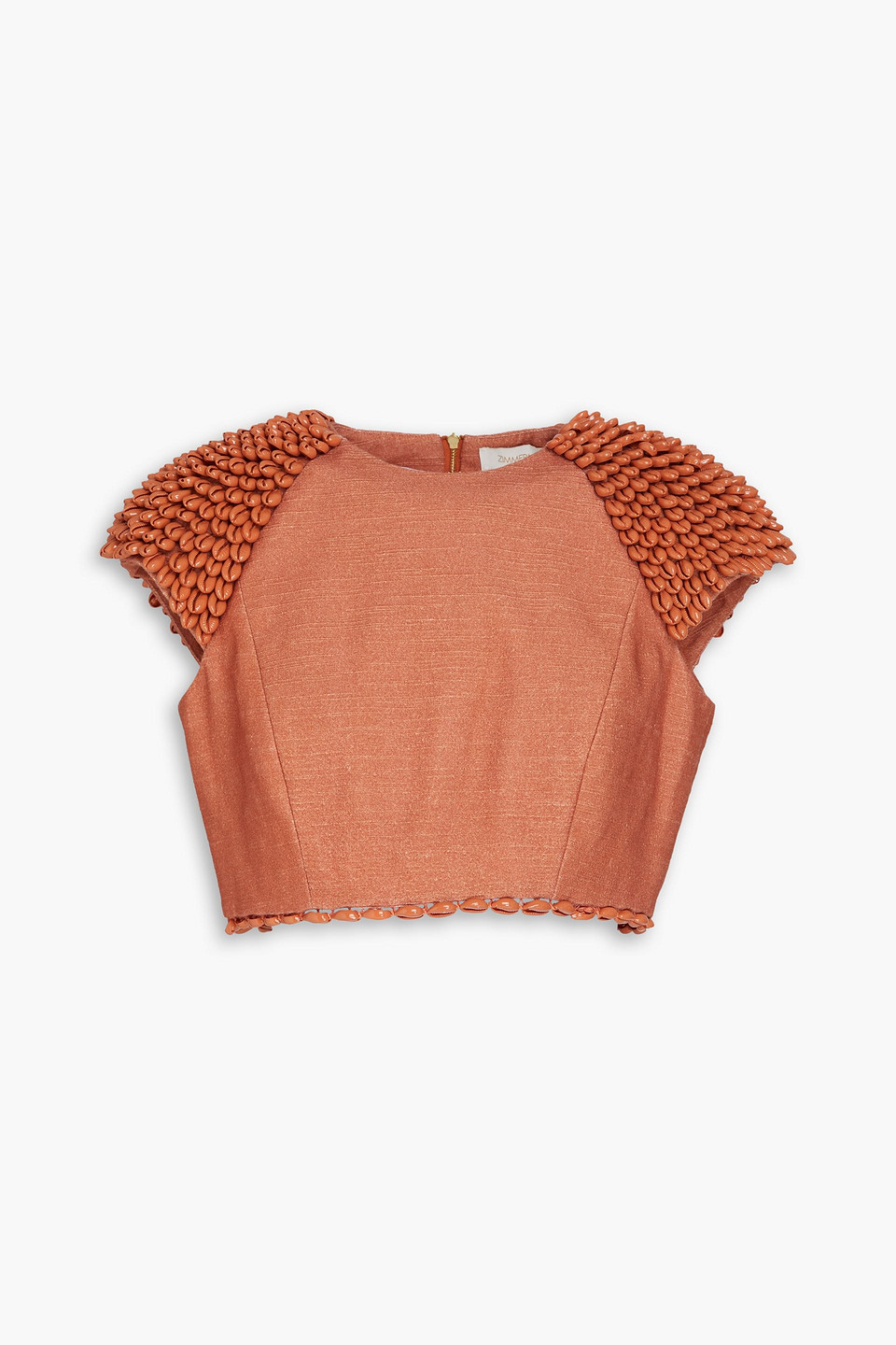 Zimmermann Cropped Oberteil Aus Einer Baumwoll-leinenmischung Mit Verzierung In Nudefarben