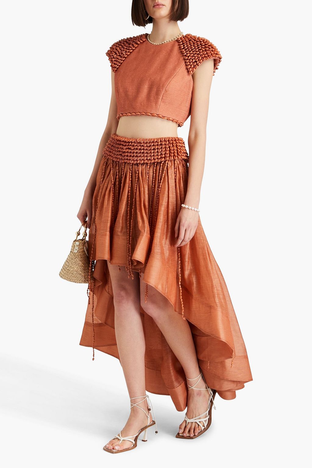 ZIMMERMANN Cropped shell-embellished cotton and linen-blend top