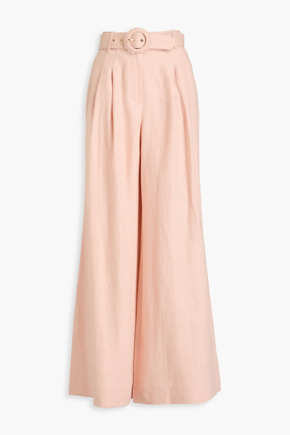 Zimmermann Belted Linen Wide-leg Pants In Blush