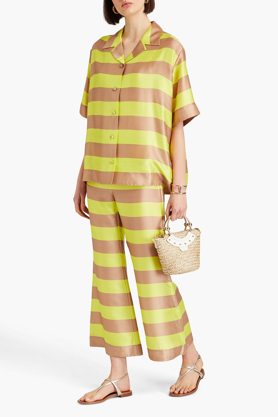 Shop Zimmermann Striped Silk Shirt In Lime Green