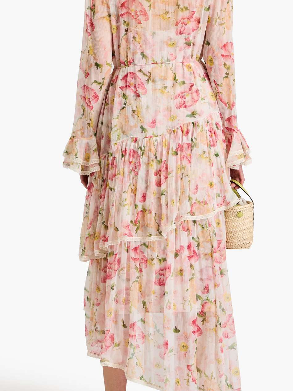 ruffled floral-print silk-crepon midi dress