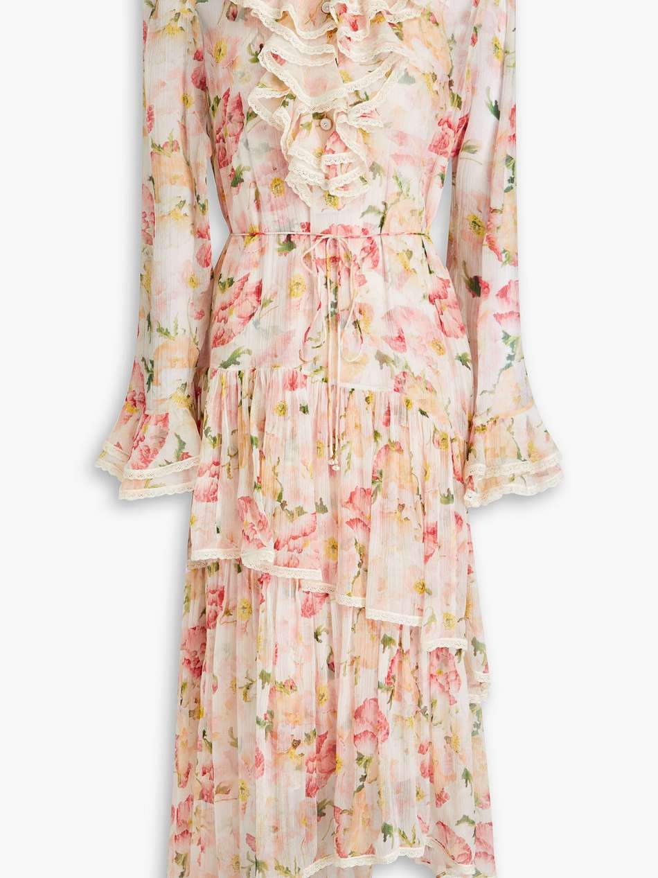 ruffled floral-print silk-crepon midi dress
