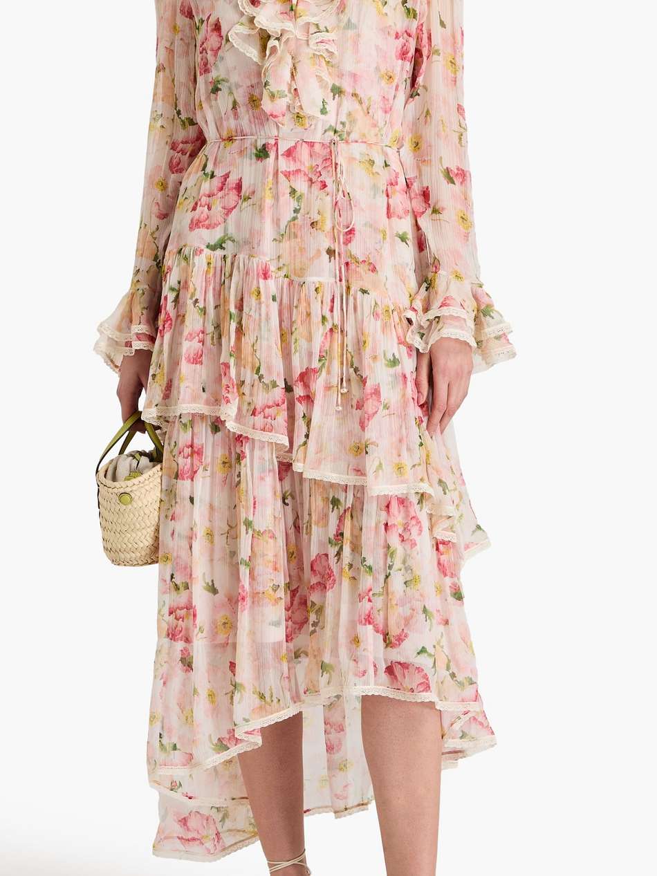 ruffled floral-print silk-crepon midi dress