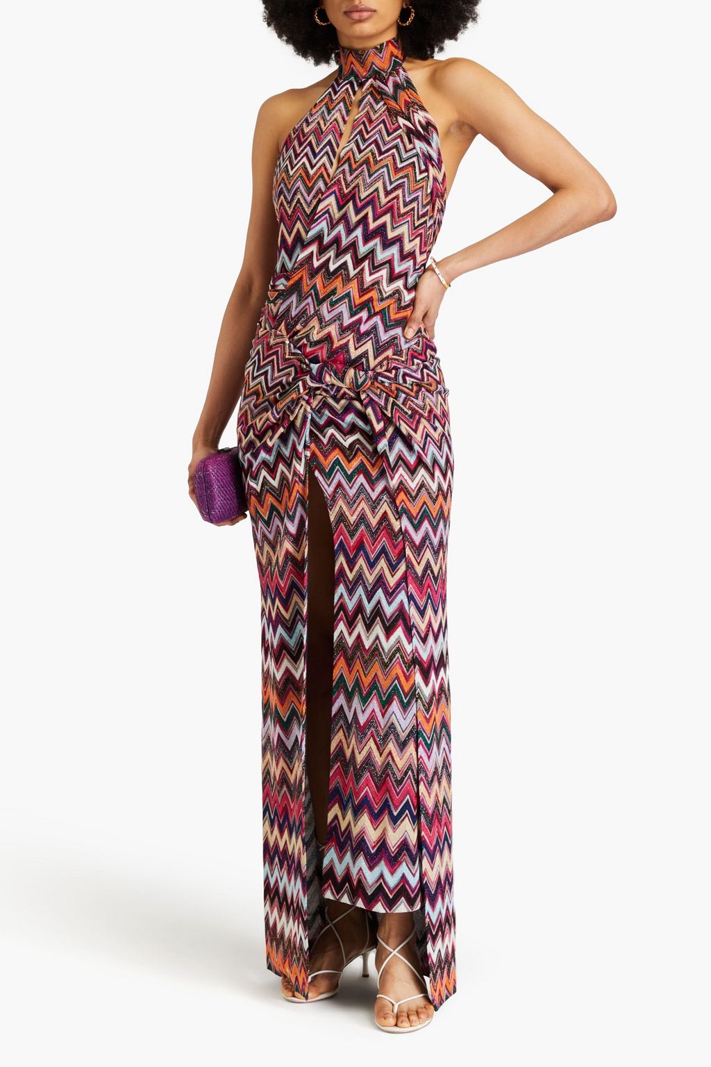 MISSONI Metallic cutout crochet-knit halterneck maxi dress