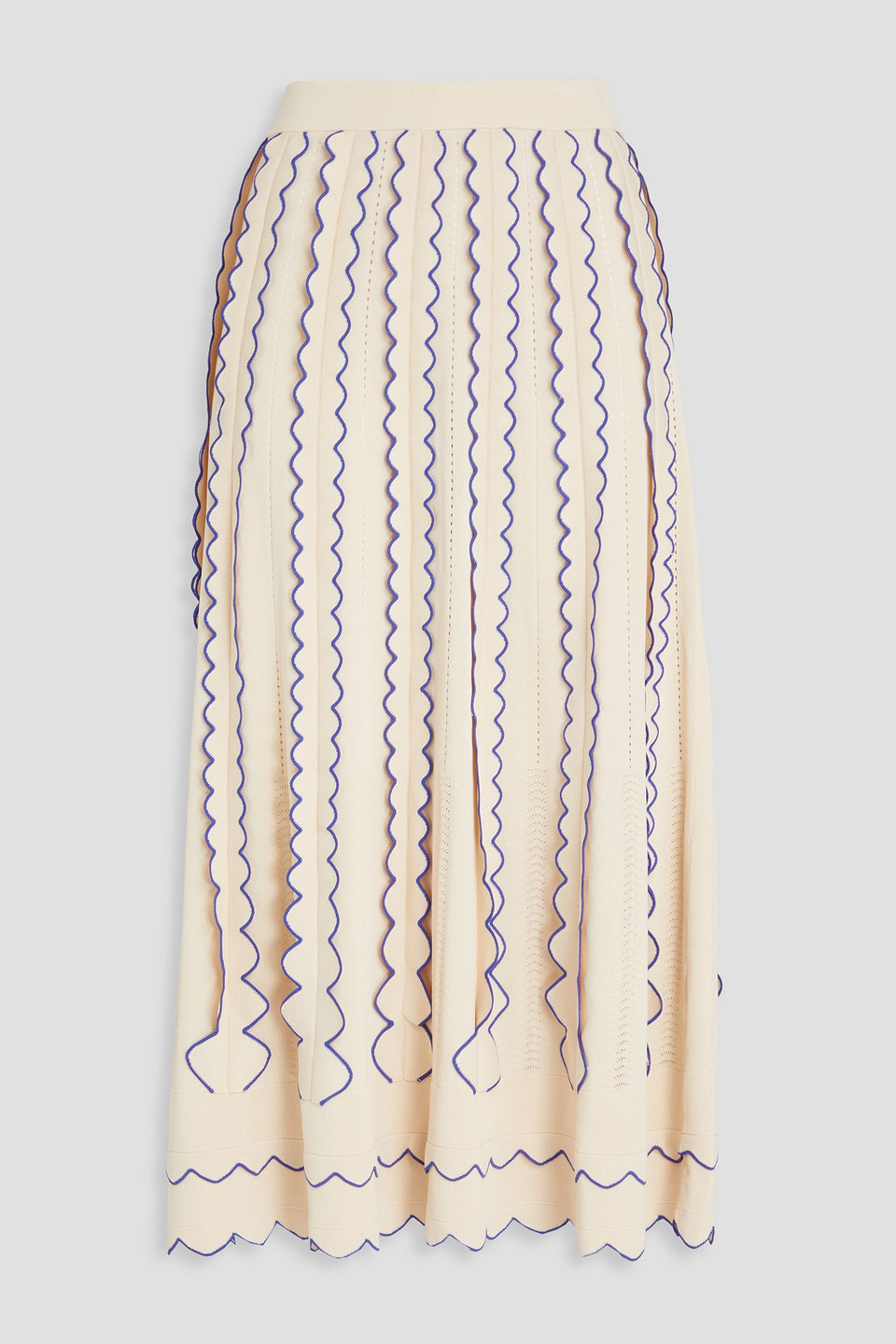 Zimmermann Scalloped Stretch-knit Midi Skirt In Cream
