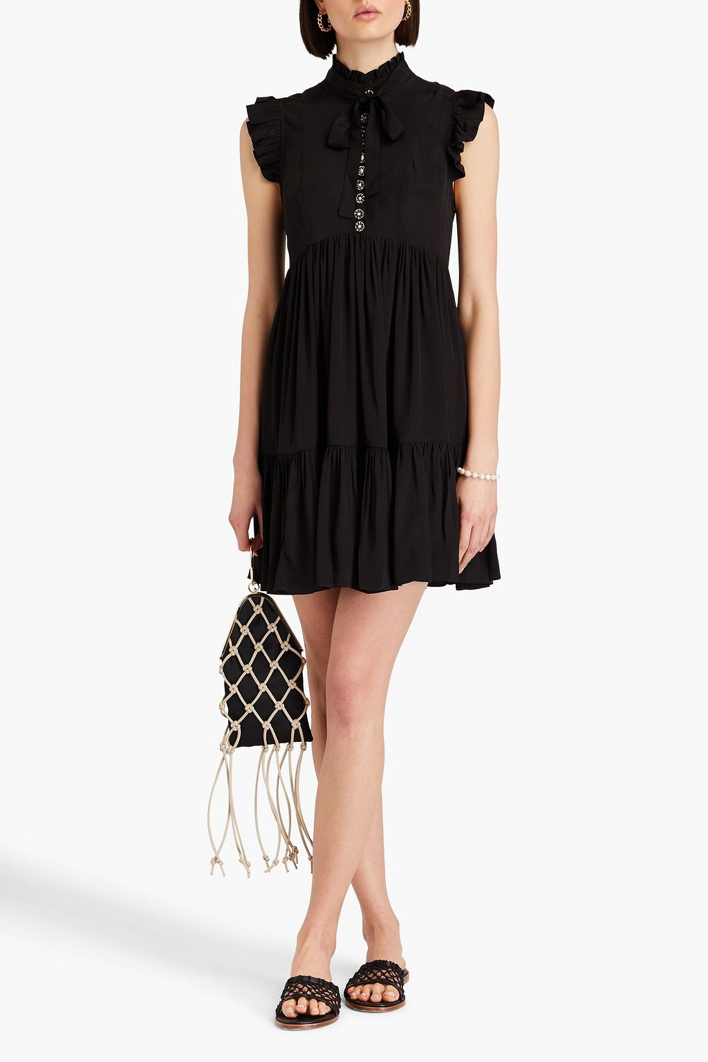 ZIMMERMANN Bow-detailed ruffled crepe de chine mini dress