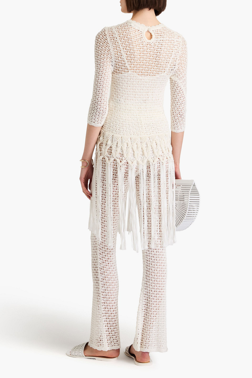 Shop Zimmermann Fringed Macramé Tunic In Ivory