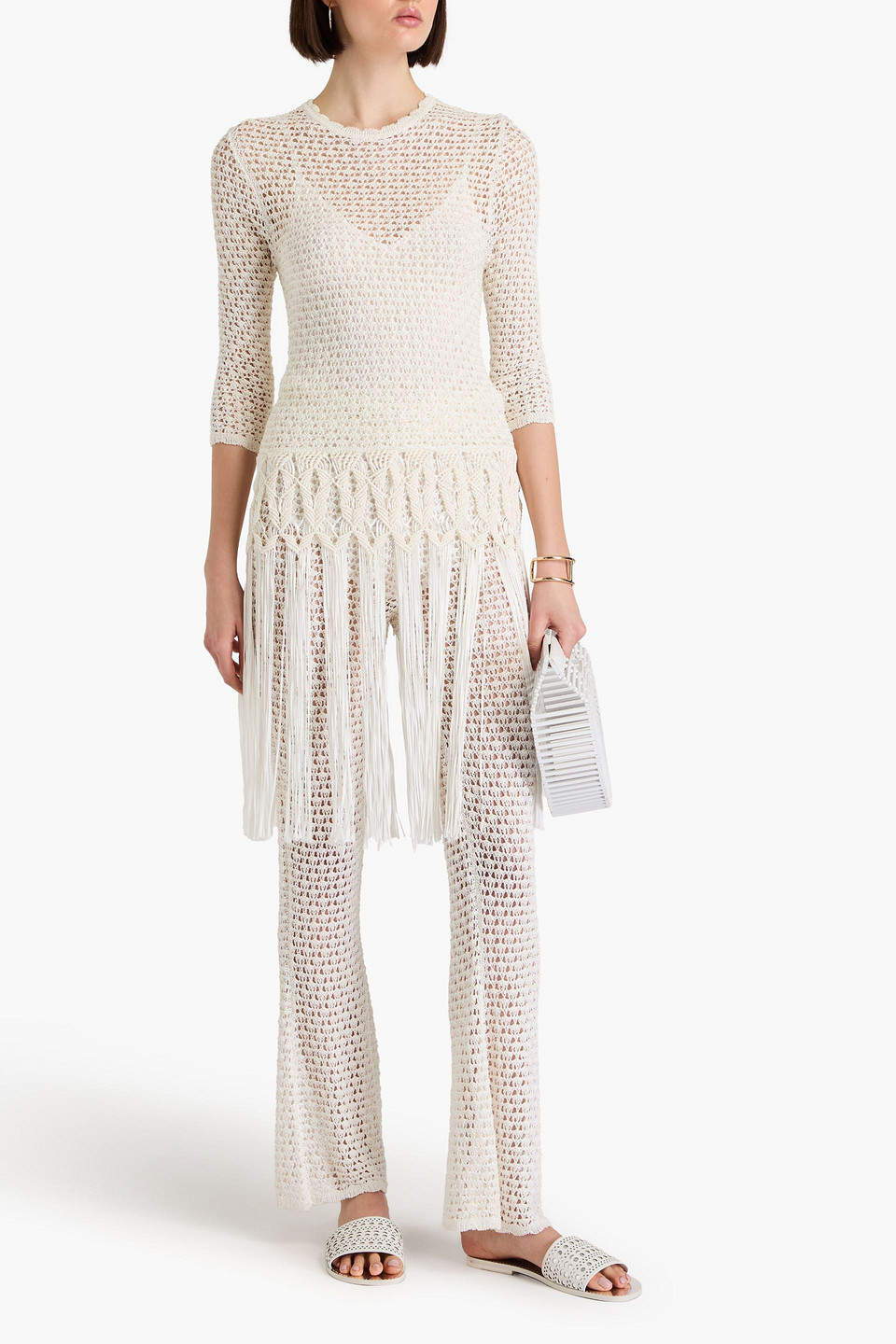 Shop Zimmermann Fringed Macramé Tunic In Ivory