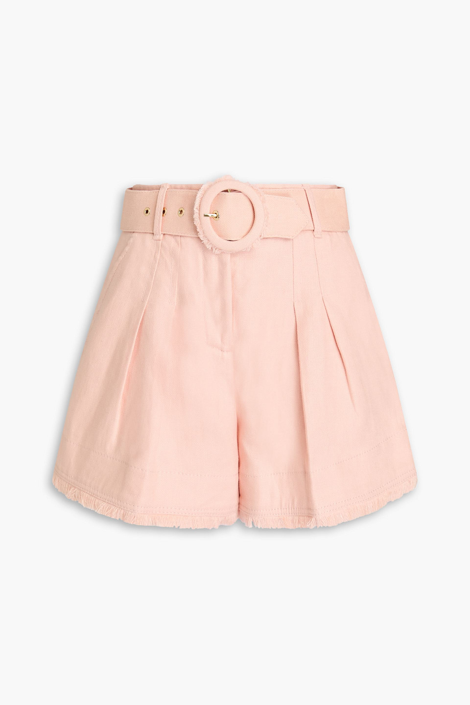 Zimmermann Belted Linen-canvas Shorts In Pink