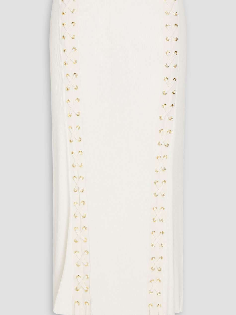 lace-up ribbed-knit midi skirt