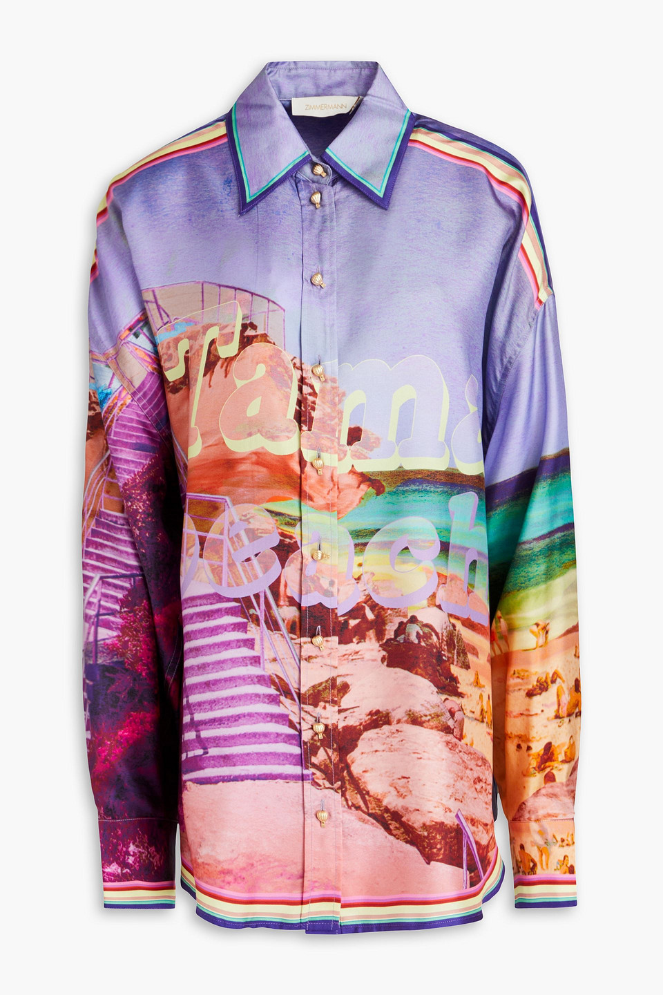 Zimmermann Printed Silk-twill Shirt In Lavender