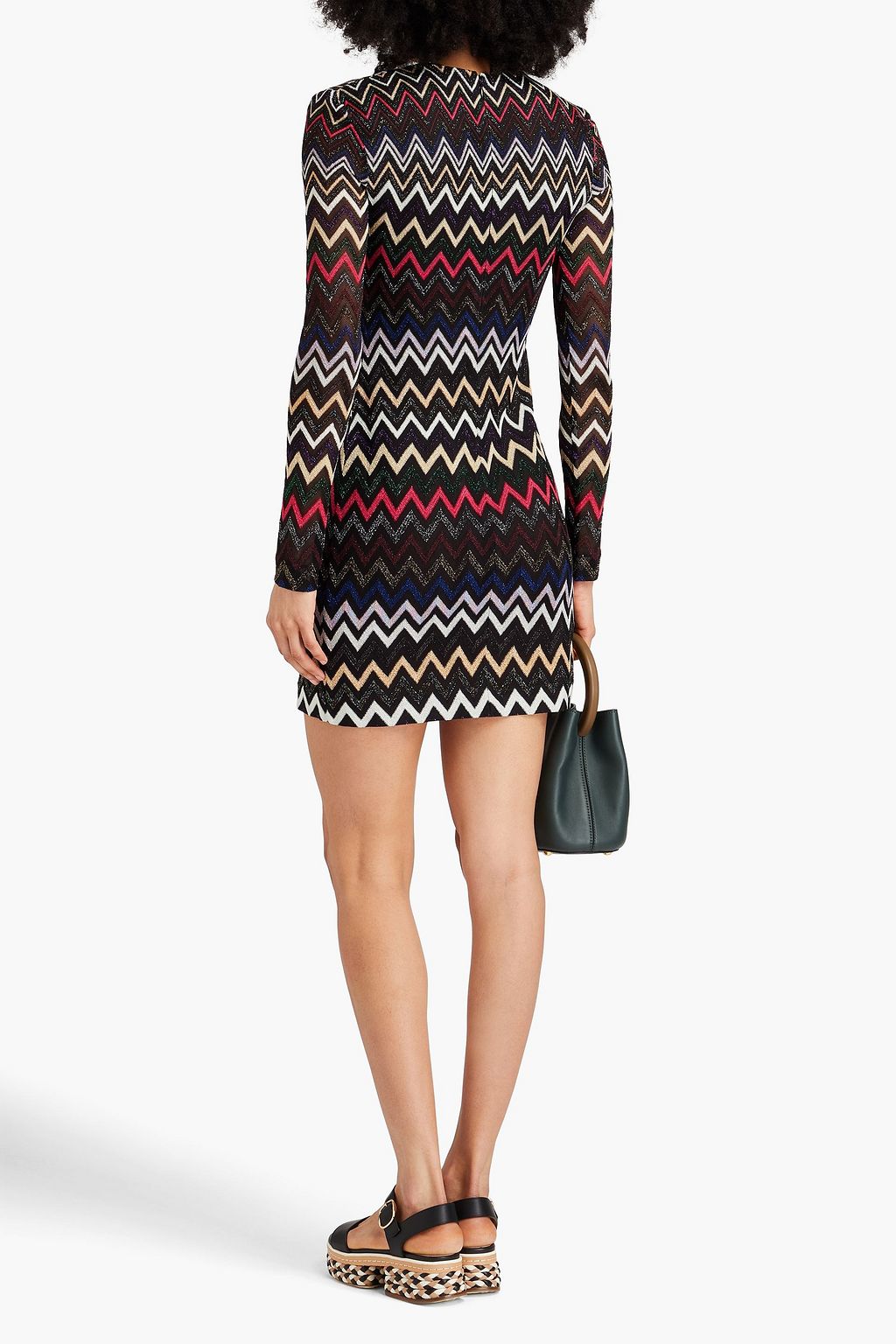 MISSONI فستان قصير من نسيج بحبكة كروشيه بلون معدني