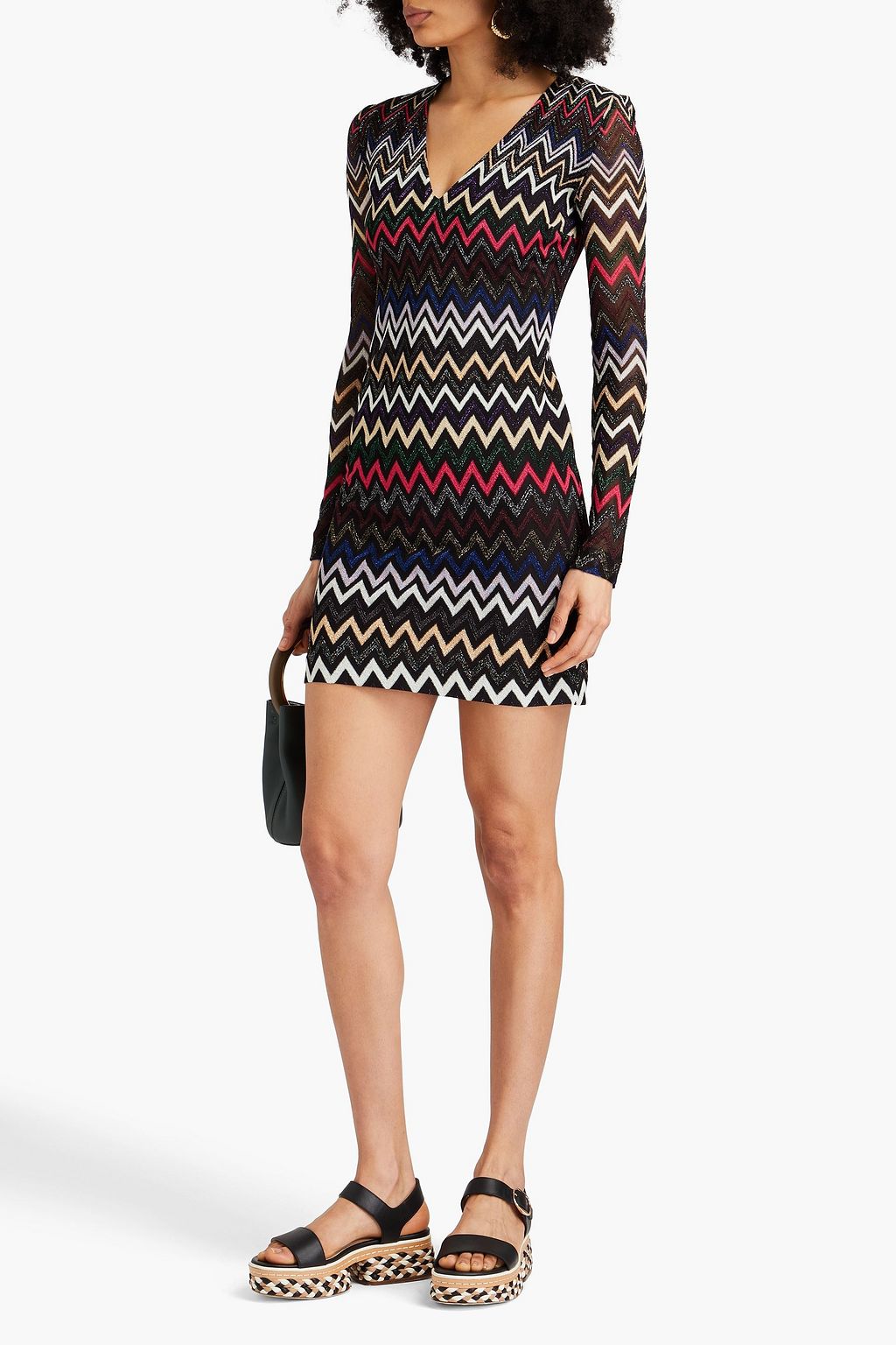MISSONI فستان قصير من نسيج بحبكة كروشيه بلون معدني